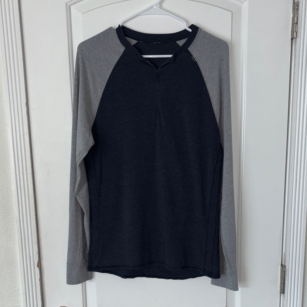 Lululemon Bodhi Long Sleeve raglan shirt M? 
Heathered Inkwell / Grey